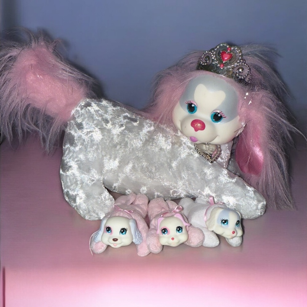 Pink and White Plush Dog with Puppies